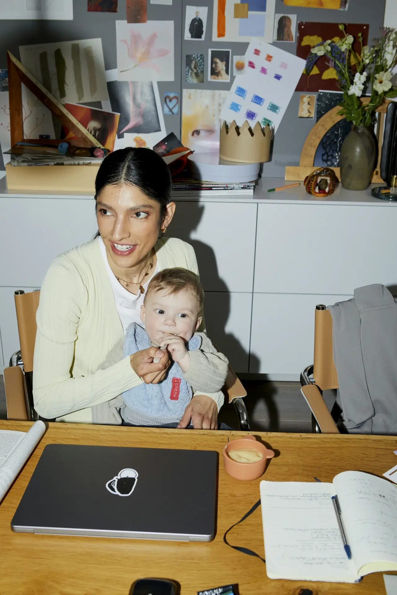 A parent and child at home